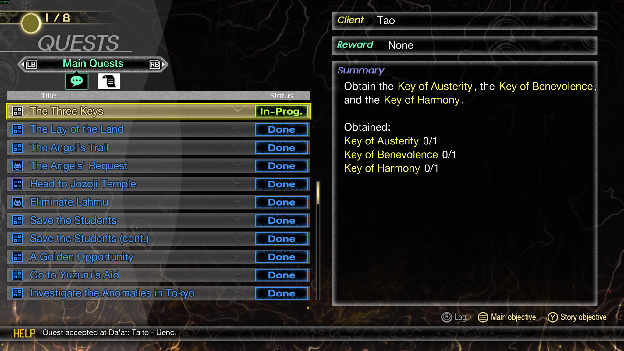 Quests submenu